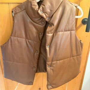 Almost Famous Brown Faux-Leather Puffer Vest